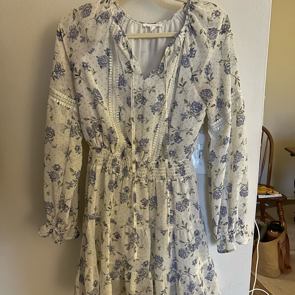 Blue Pepper White and Blue Floral Dress